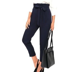 Lulu’s navy blue paper bag waist trousers